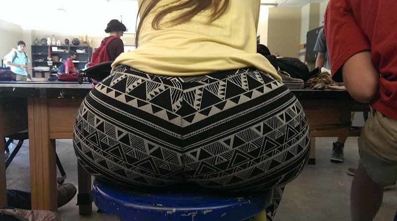 Big Bubble Butt Deliciously Sits On A Stool In The Classroom
