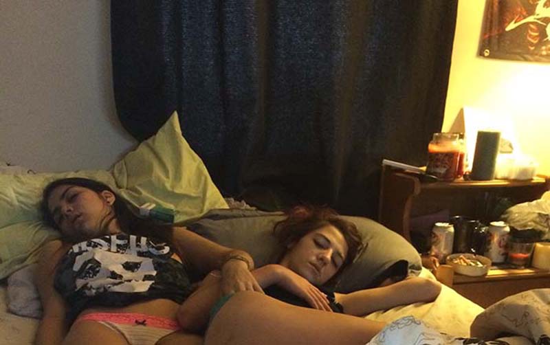 800px x 502px - Drunk college girls passed out in bed after a night of hard partying