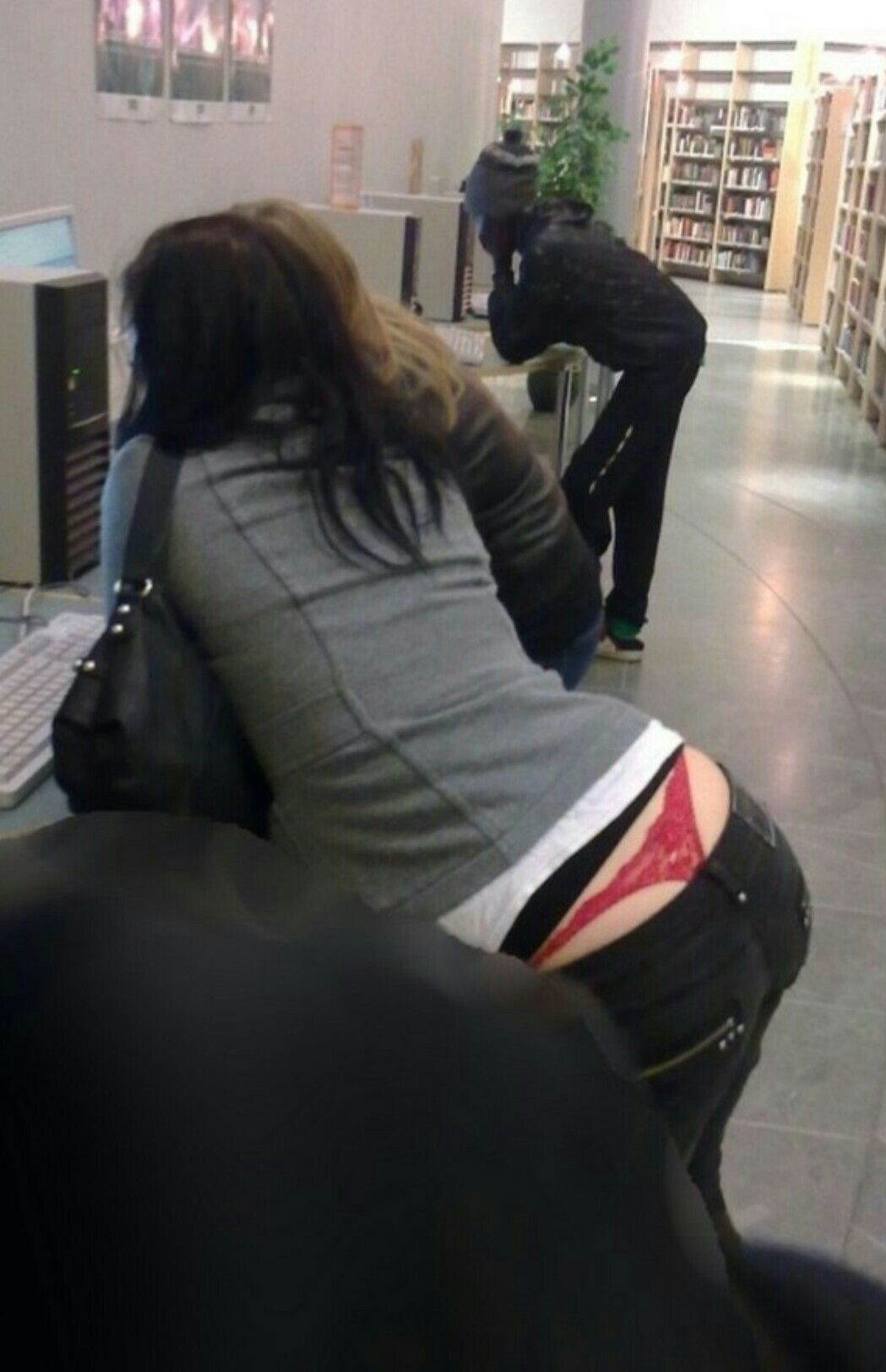 Thong Slip Porn - Candid thong slip spotted at a library - Voyeur Hub